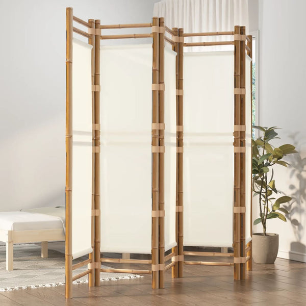 Kokoontaitettava Tilanjakaja 4 Paneelia 160 Cm Bambu Ja Kangas