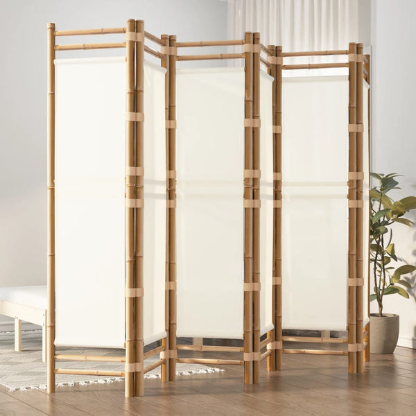 Kokoontaitettava Tilanjakaja 4 Paneelia 160 Cm Bambu Ja Kangas