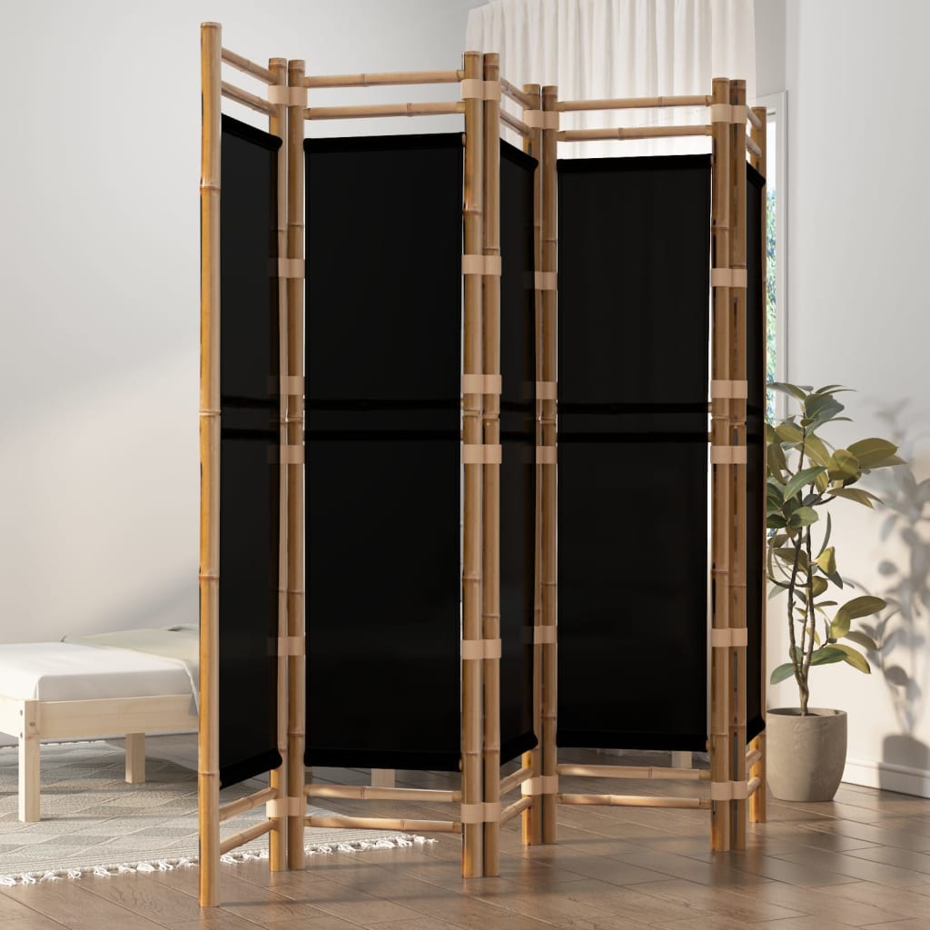 Kokoontaitettava Tilanjakaja 4 Paneelia 160 Cm Bambu Ja Kangas