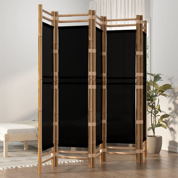 Kokoontaitettava Tilanjakaja 4 Paneelia 160 Cm Bambu Ja Kangas