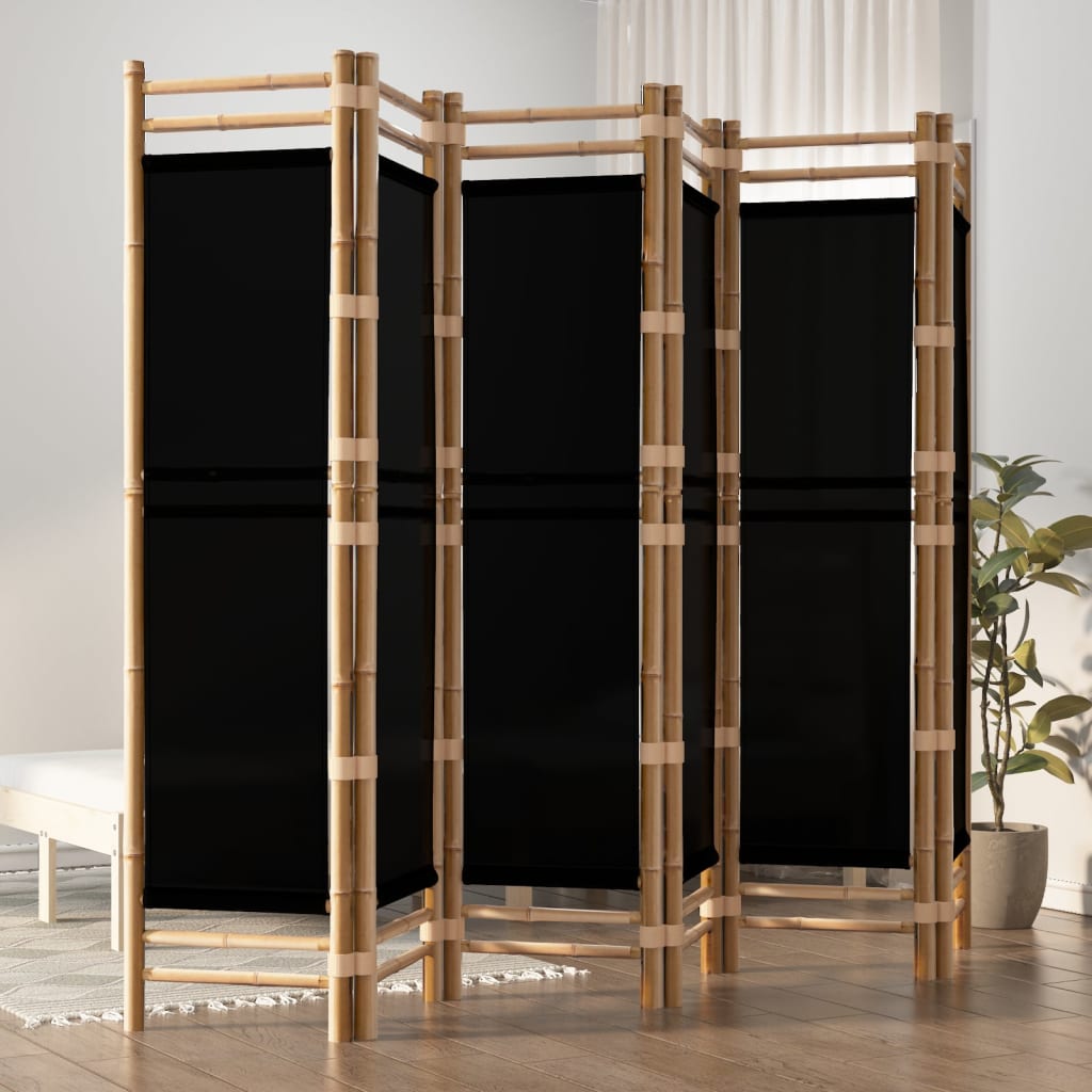 Kokoontaitettava Tilanjakaja 4 Paneelia 160 Cm Bambu Ja Kangas