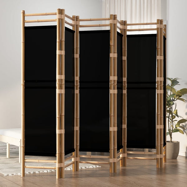 Kokoontaitettava Tilanjakaja 4 Paneelia 160 Cm Bambu Ja Kangas