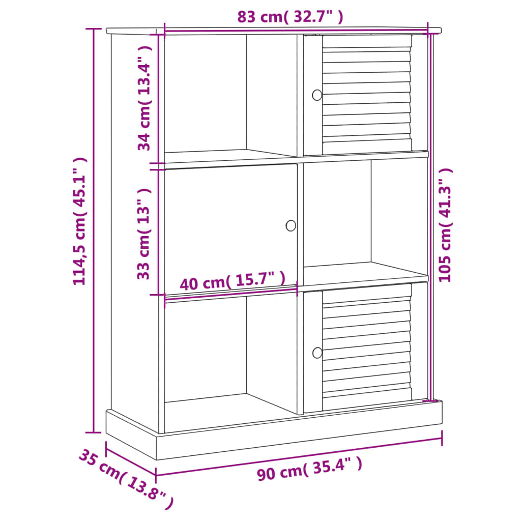 Kirjahylly Vigo 90X35X114,5 Cm Täysi Mänty