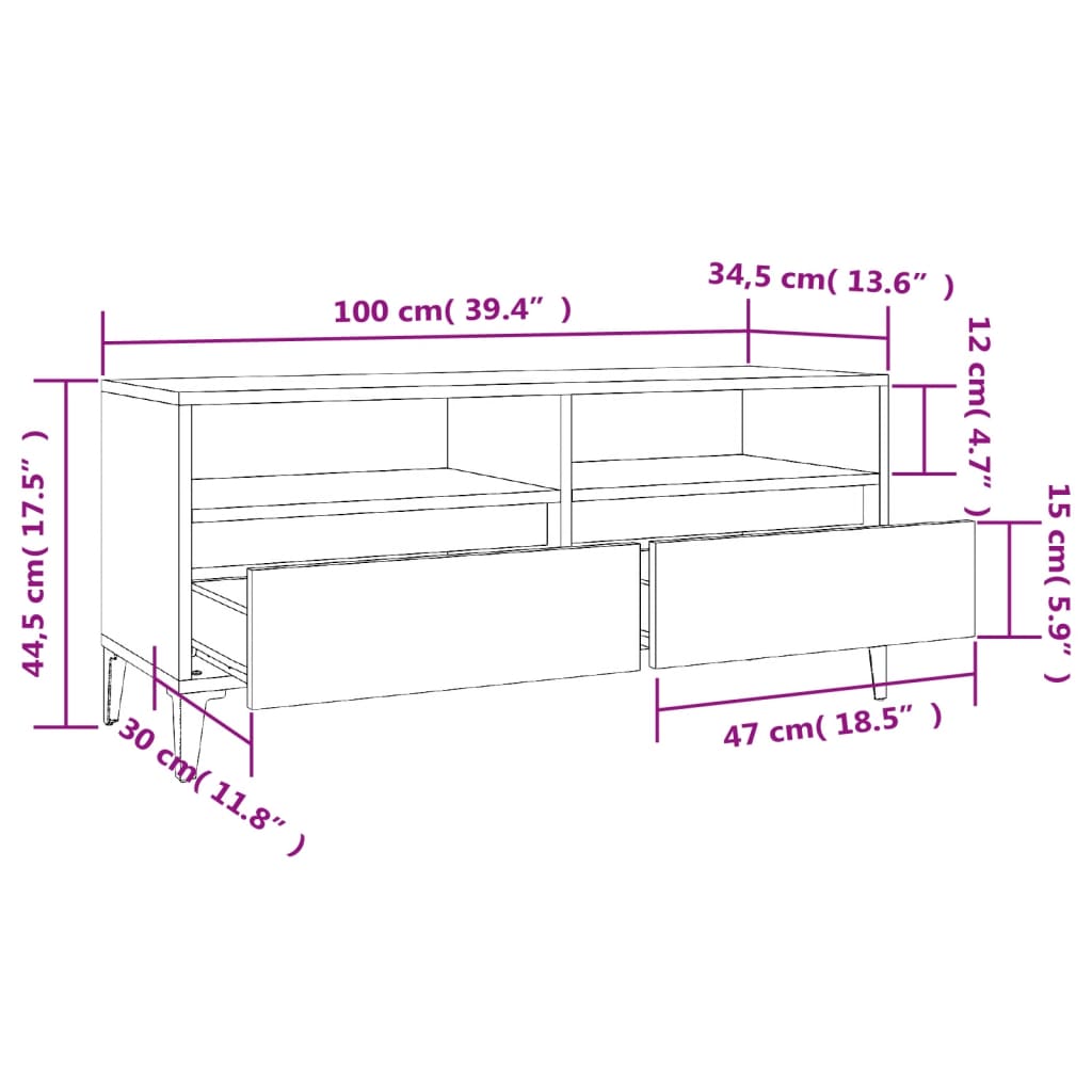 Tv-Taso 100X34,5X44,5 Cm Tekninen Puu