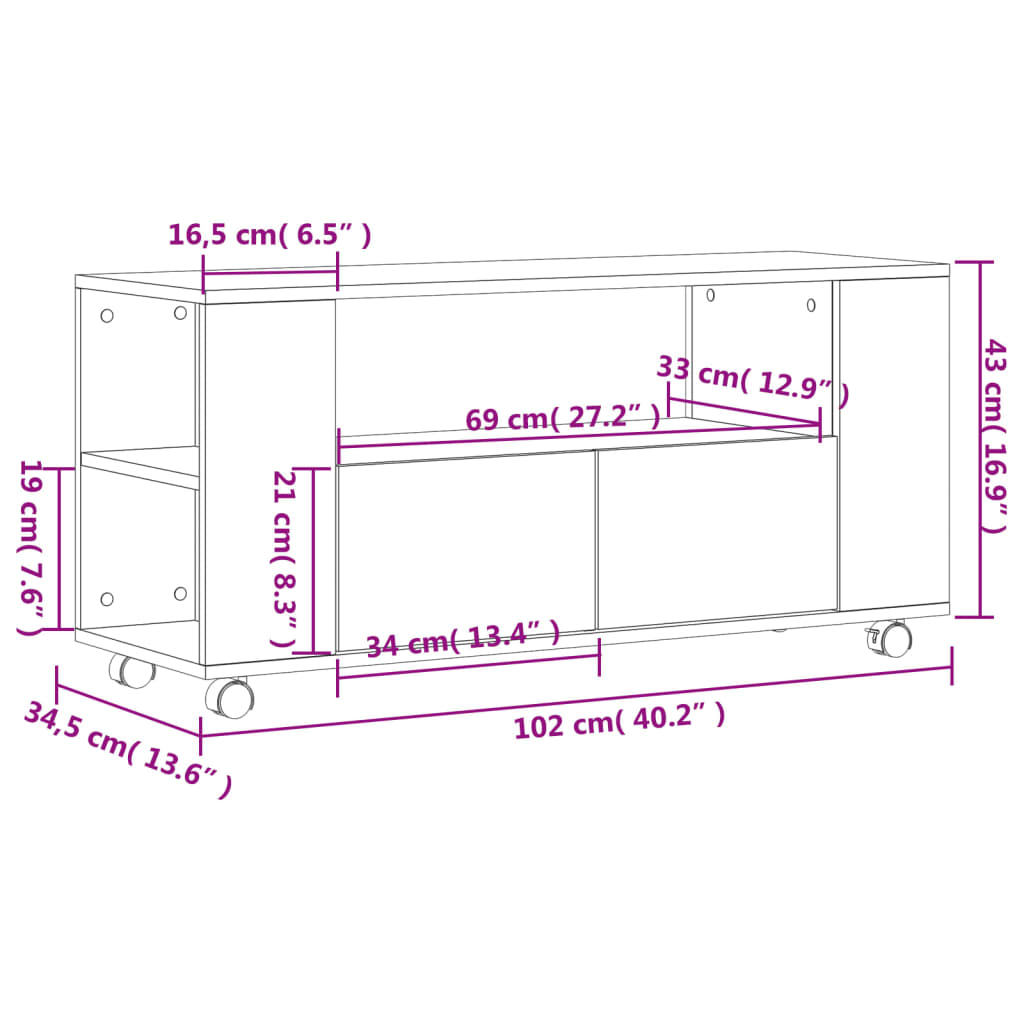 Tv-Taso 102X34,5X43 Cm Tekninen Puu