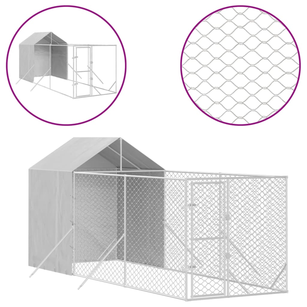 Koiran Ulkohäkki Katolla Hopea 2X6X2,5 M Galvanoitu Teräs