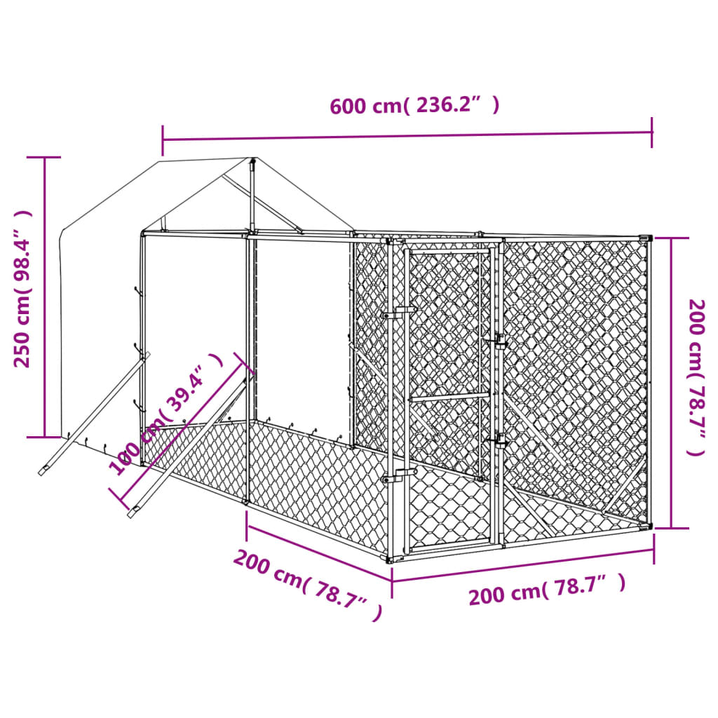 Koiran Ulkohäkki Katolla Hopea 2X6X2,5 M Galvanoitu Teräs