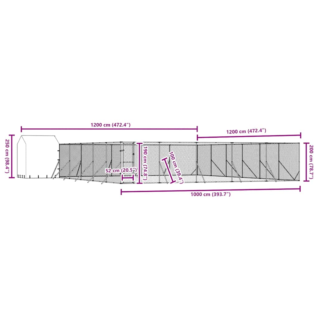 Koiran Ulkohäkki Katolla Hopea 12X12X2,5 M Galvanoitu Teräs