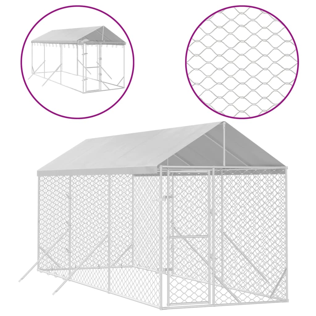 Koiran Ulkohäkki Katolla Hopea 2X6X2,5 M Galvanoitu Teräs