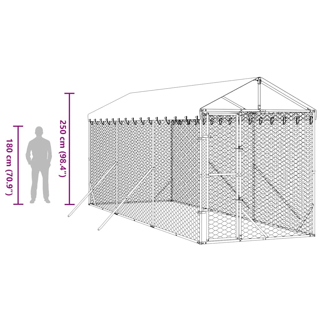 Koiran Ulkohäkki Katolla Hopea 2X6X2,5 M Galvanoitu Teräs