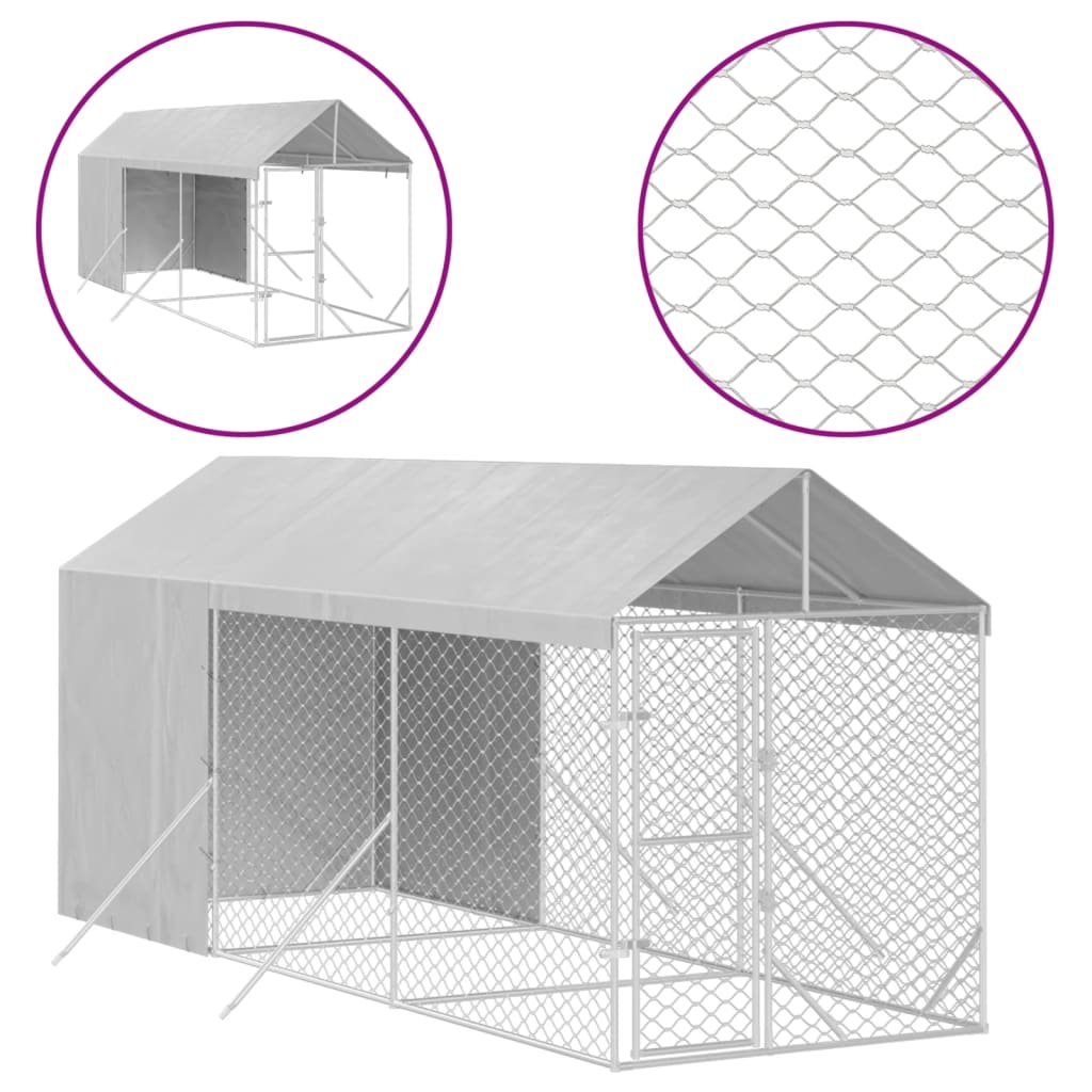 Koiran Ulkohäkki Katolla Hopea 2X6X2,5 M Galvanoitu Teräs