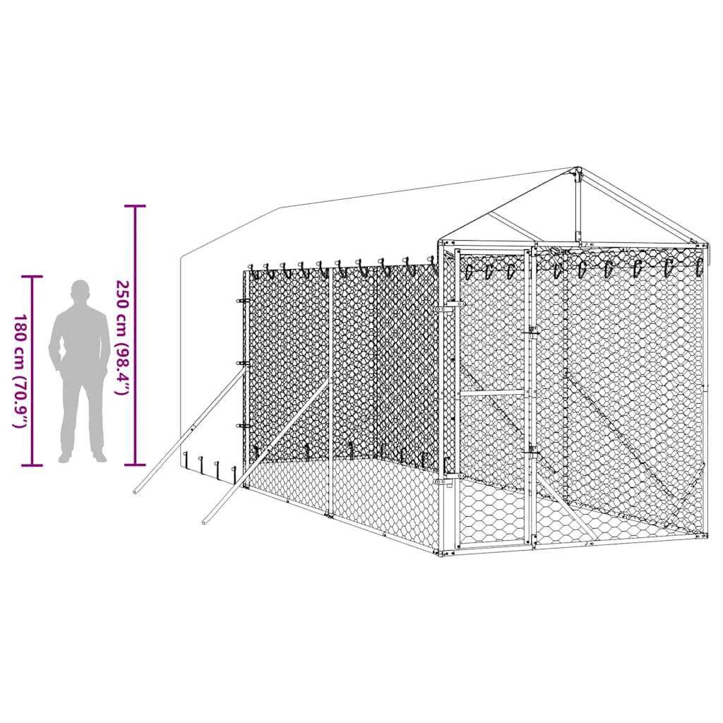 Koiran Ulkohäkki Katolla Hopea 2X6X2,5 M Galvanoitu Teräs