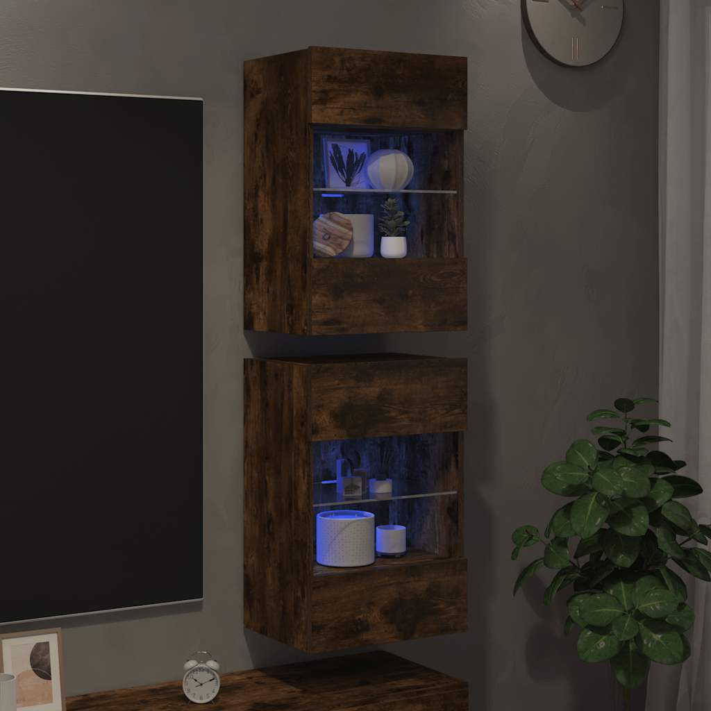 Seinäkaapit Led-Valoilla Televisiolle 2 Kpl 40X30X60,5 Cm