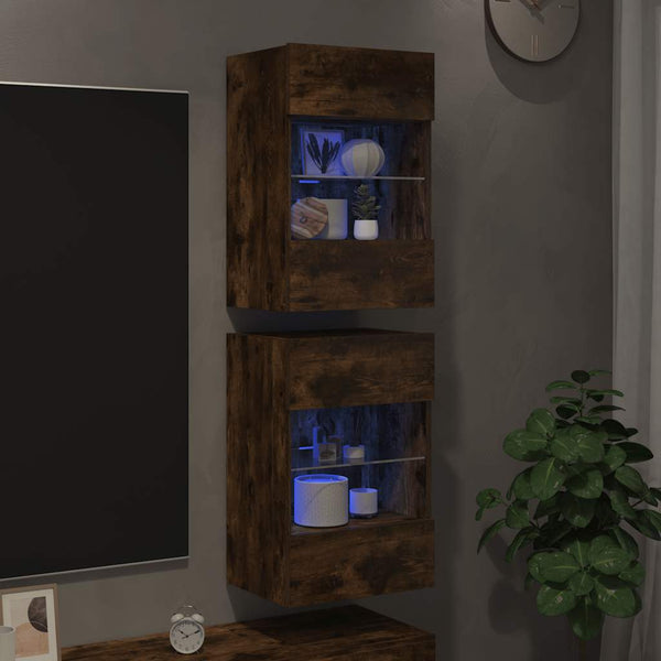 Seinäkaapit Led-Valoilla Televisiolle 2 Kpl 40X30X60,5 Cm