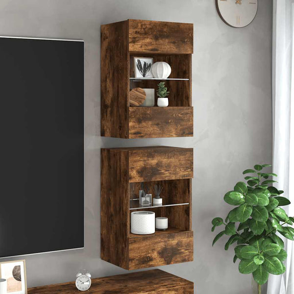 Seinäkaapit Led-Valoilla Televisiolle 2 Kpl 40X30X60,5 Cm