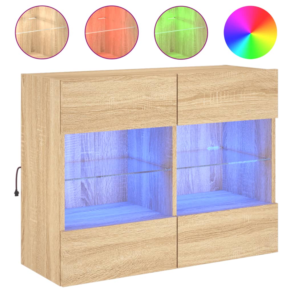 Tv-Seinäkaappi Led-Valoilla Sonoma-Tammi 78,5X30X60,5 Cm