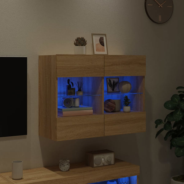Tv-Seinäkaappi Led-Valoilla Sonoma-Tammi 78,5X30X60,5 Cm