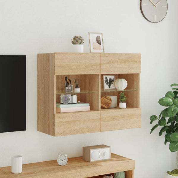 Tv-Seinäkaappi Led-Valoilla Sonoma-Tammi 78,5X30X60,5 Cm