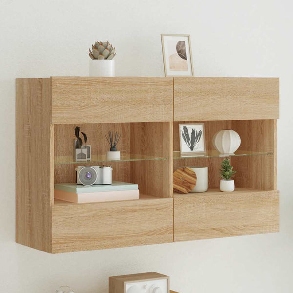 Tv-Seinäkaappi Led-Valoilla Sonoma-Tammi 98,5X30X60,5 Cm