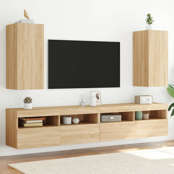 Tv-Seinäkaapit Led-Valoilla 2 Kpl
