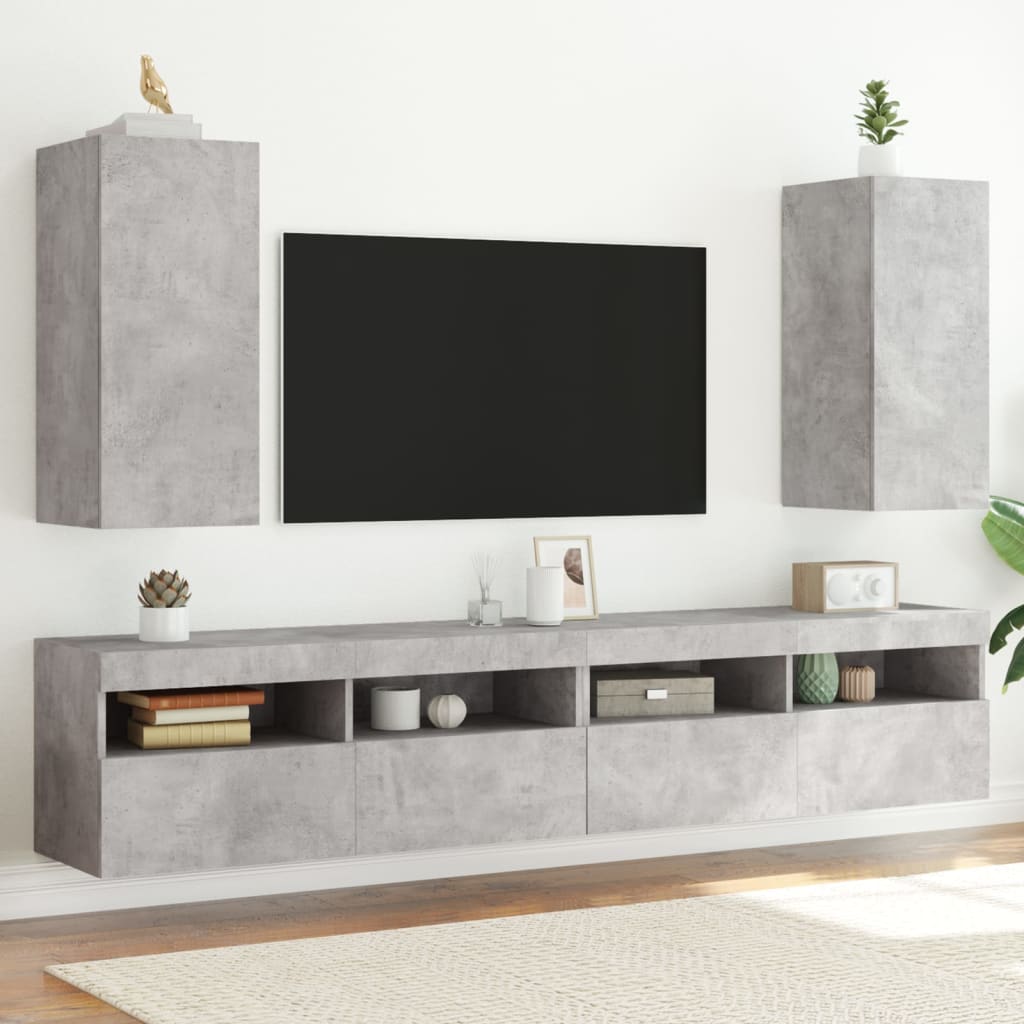 Tv-Seinäkaapit Led-Valoilla 2 Kpl