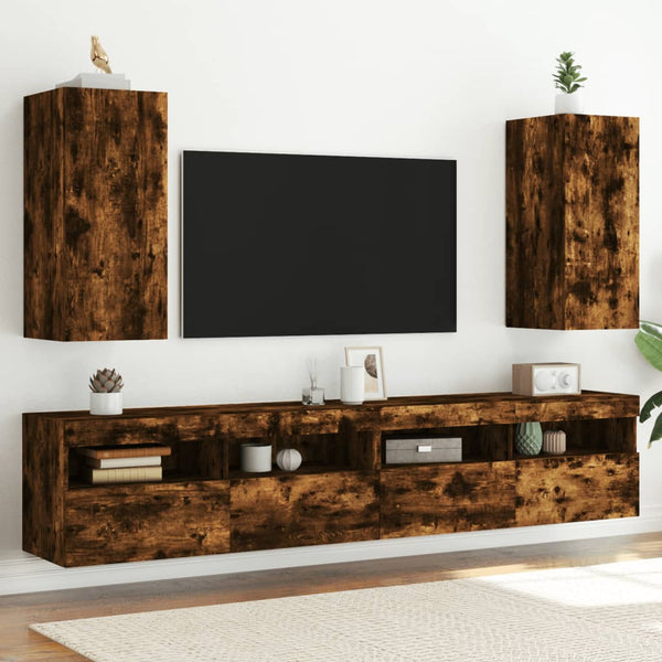 Tv-Seinäkaapit Led-Valoilla 2 Kpl