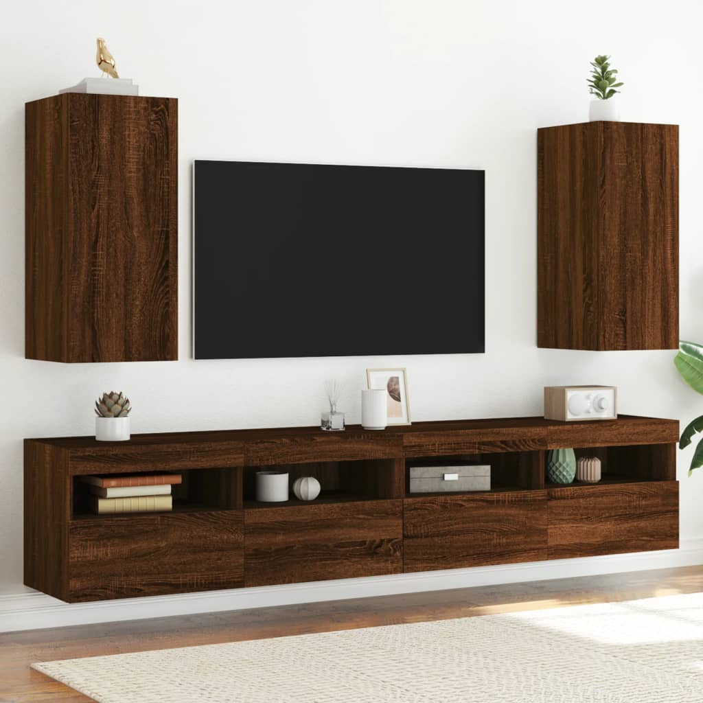 Tv-Seinäkaapit Led-Valoilla 2 Kpl