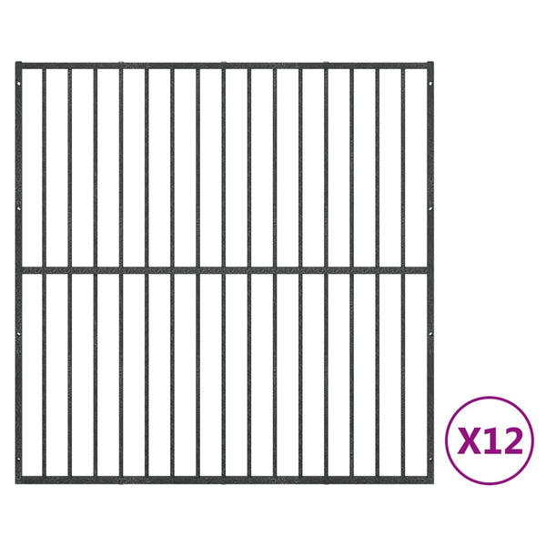 Koiranhäkki 12 Paneelia Musta Galvanoitu Teräs