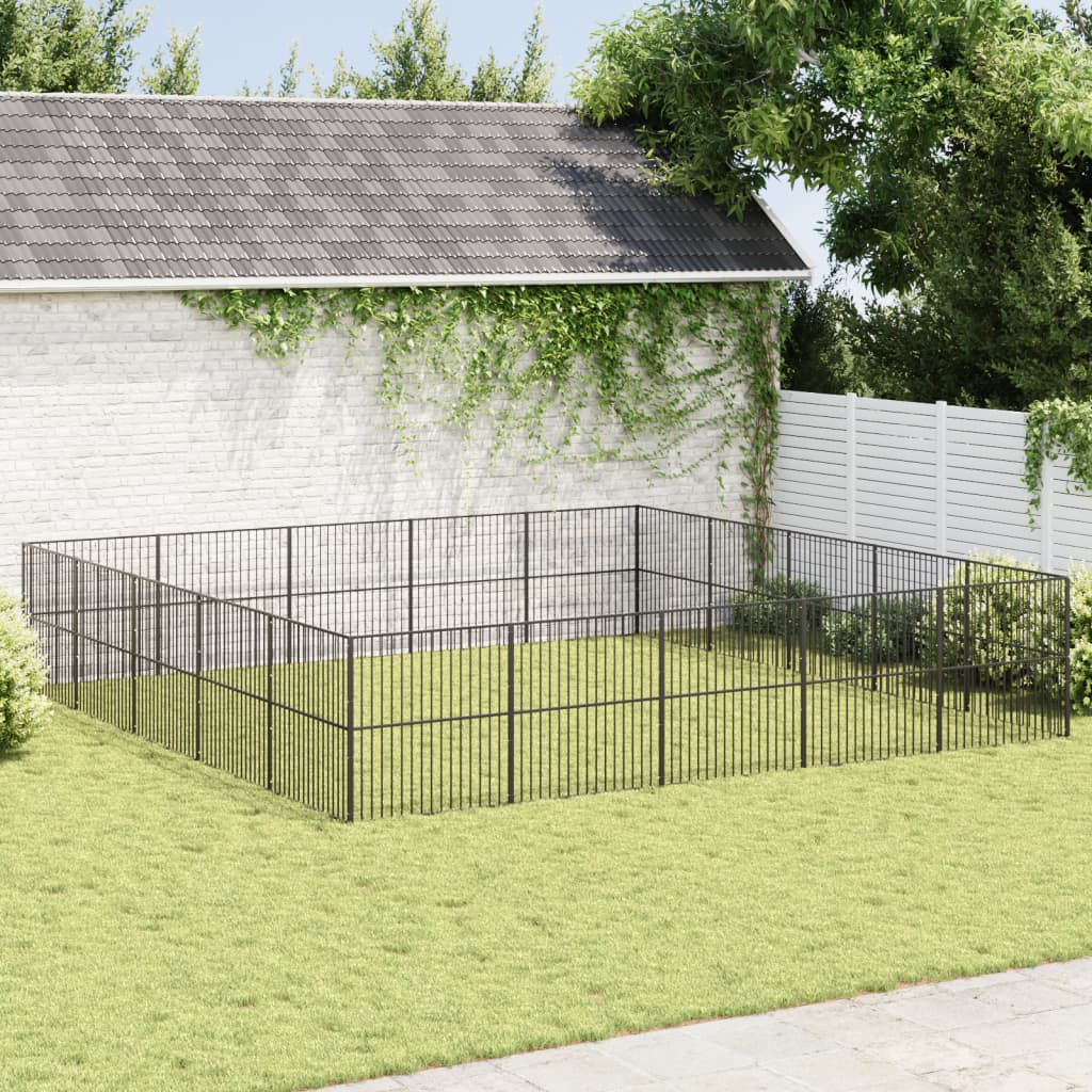 Koiranhäkki 12 Paneelia Musta Galvanoitu Teräs