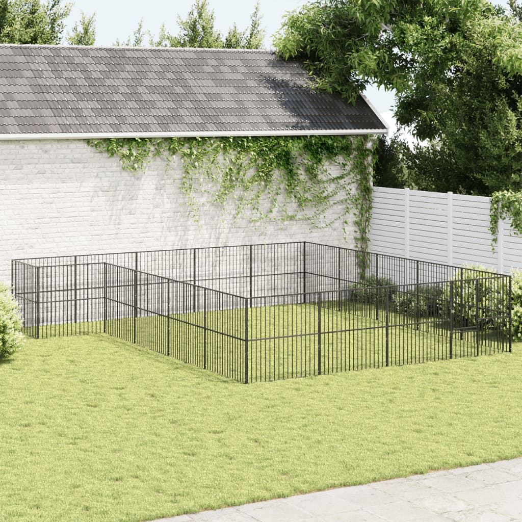 Koiranhäkki 20 Paneelia Musta Galvanoitu Teräs