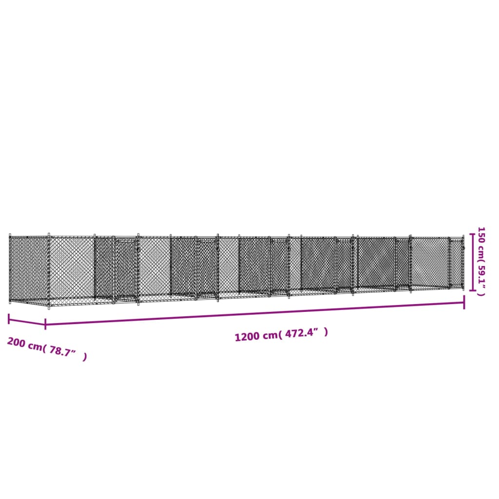 Koiranhäkki Ovilla Harmaa 12X2X1,5 M Galvanoitu Teräs