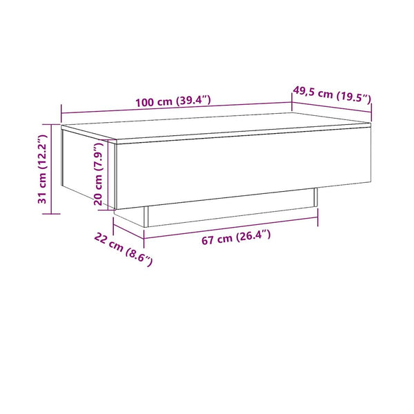 Sohvapöytä Sonoma-Tammi 100X49,5X31 Cm Tekninen Puu