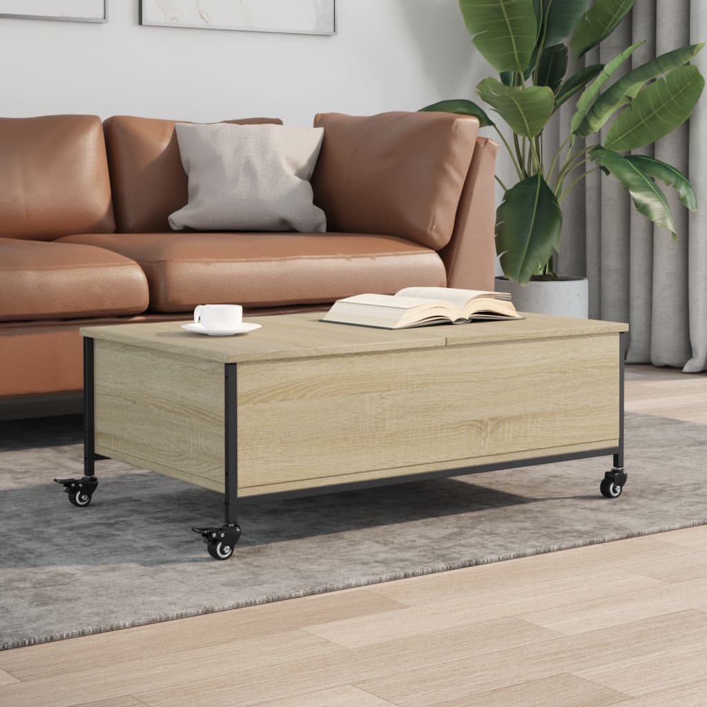 Sohvapöytä Pyörillä Sonoma-Tammi 91X55X34 Cm Tekninen Puu