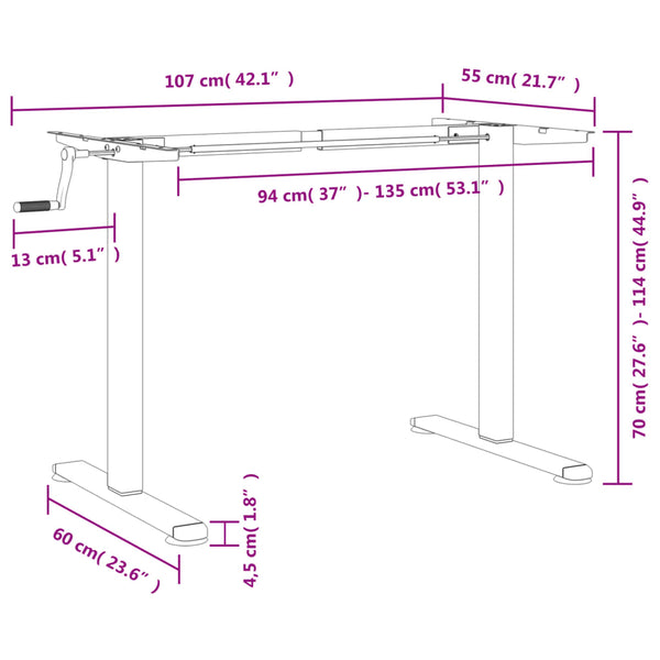 Seisontapöydän Runko (94-135)X60X(70-114) Cm Teräs