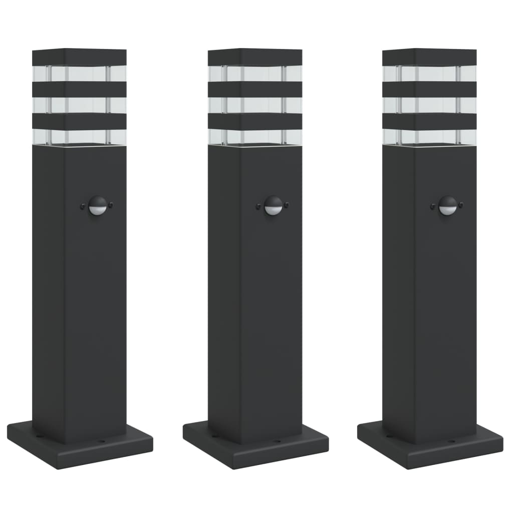 Pylväsvalaisimet Liiketunnistimella 3 Kpl Musta Alumiini 50 Cm
