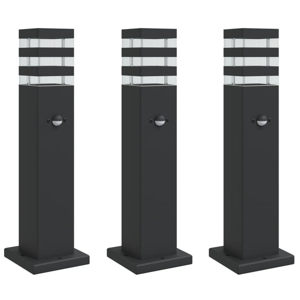 Pylväsvalaisimet Liiketunnistimella 3 Kpl Musta Alumiini 50 Cm