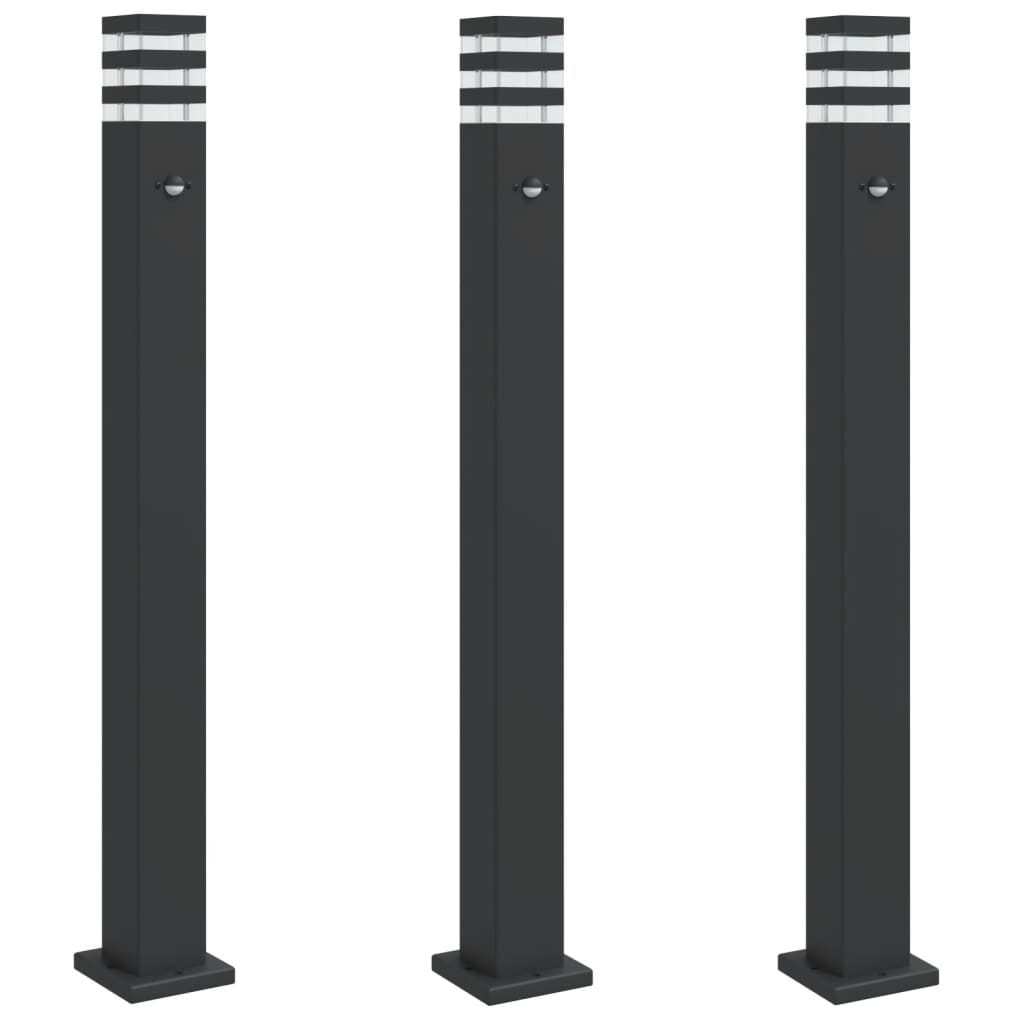 Pylväsvalaisimet Liiketunnistimella 3 Kpl Musta Alumiini 110 Cm
