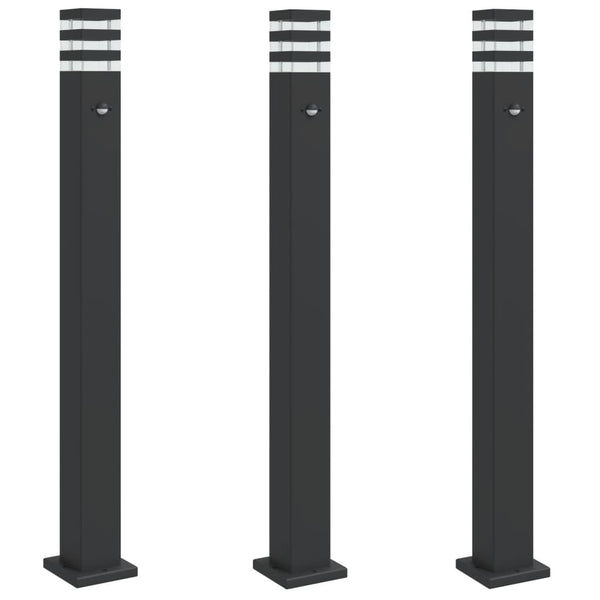 Pylväsvalaisimet Liiketunnistimella 3 Kpl Musta Alumiini 110 Cm