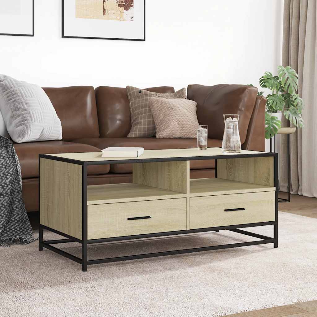Sohvapöytä Sonoma-Tammi 100X50X45 Cm Tekninen Puu Ja Metalli