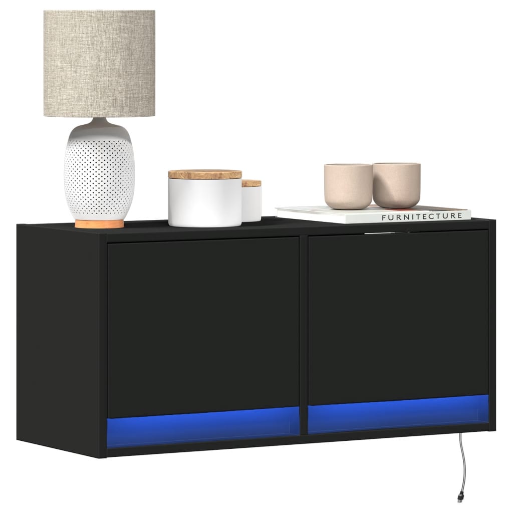 Tv-Seinäkaappi Led-Valoilla 80X31X35 Cm