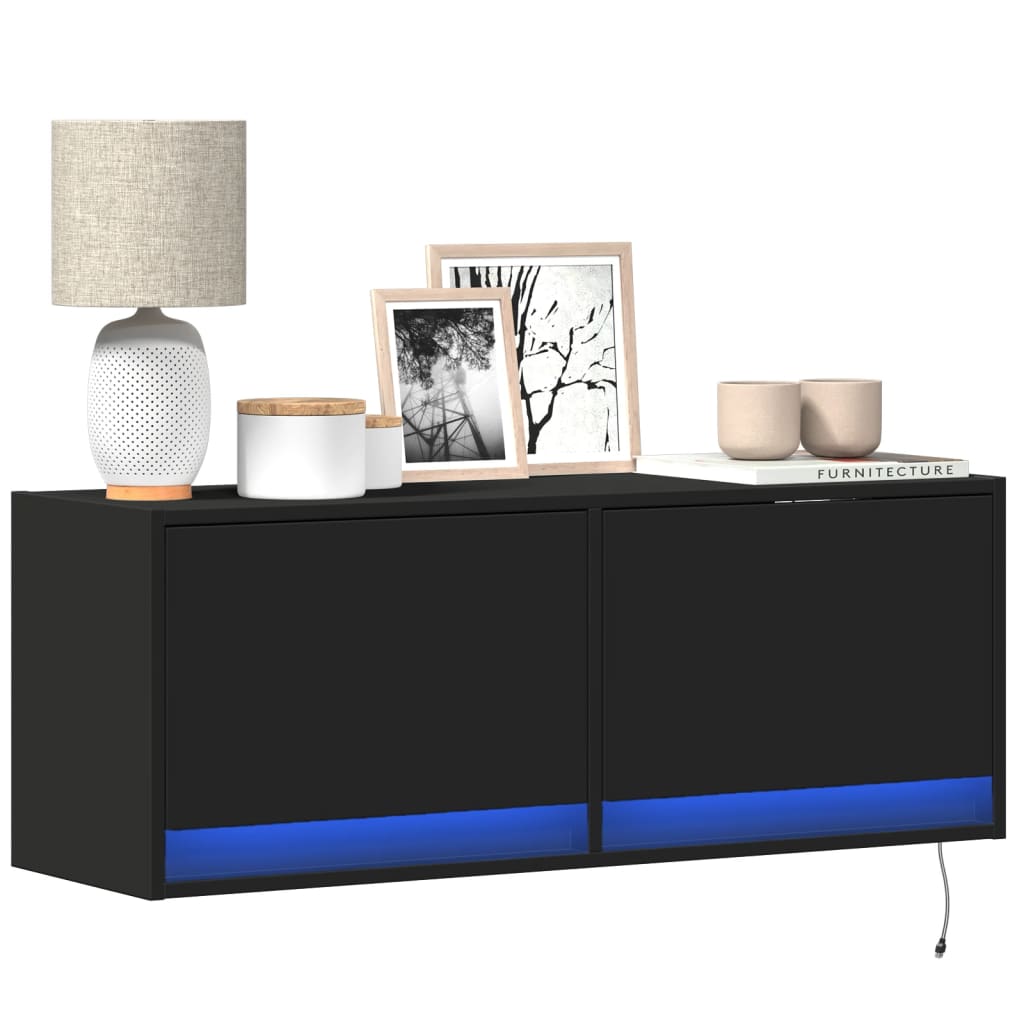 Tv-Seinäkaappi Led-Valoilla 80X31X35 Cm