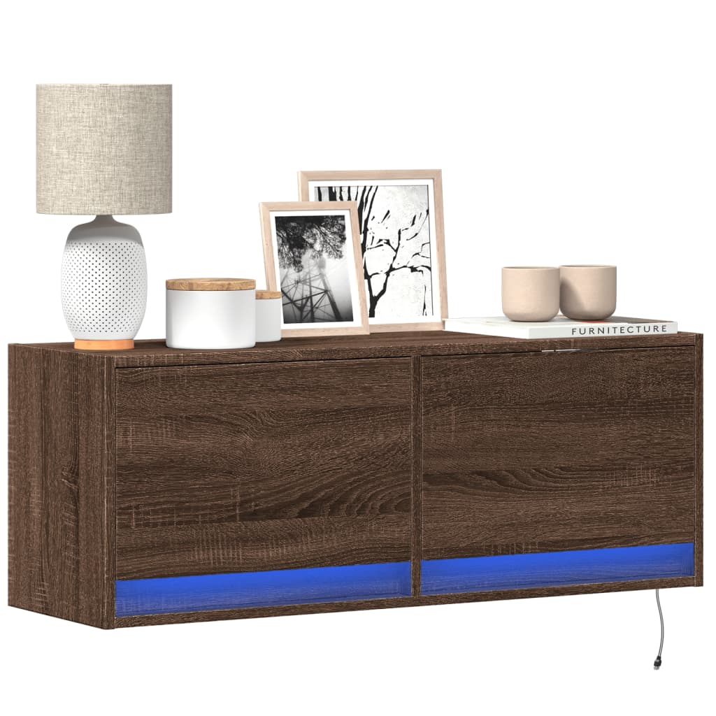 Tv-Seinäkaappi Led-Valoilla 80X31X35 Cm