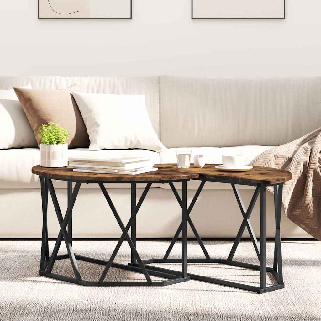 Sohvapöytä Savupähkinä 80 X 80 X 42 Cm Kehitetty Puu Ja Teräs