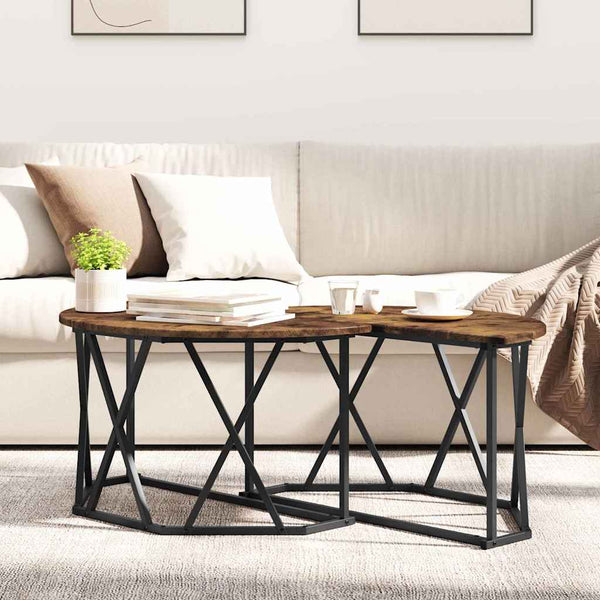 Sohvapöytä Savupähkinä 80 X 80 X 42 Cm Kehitetty Puu Ja Teräs