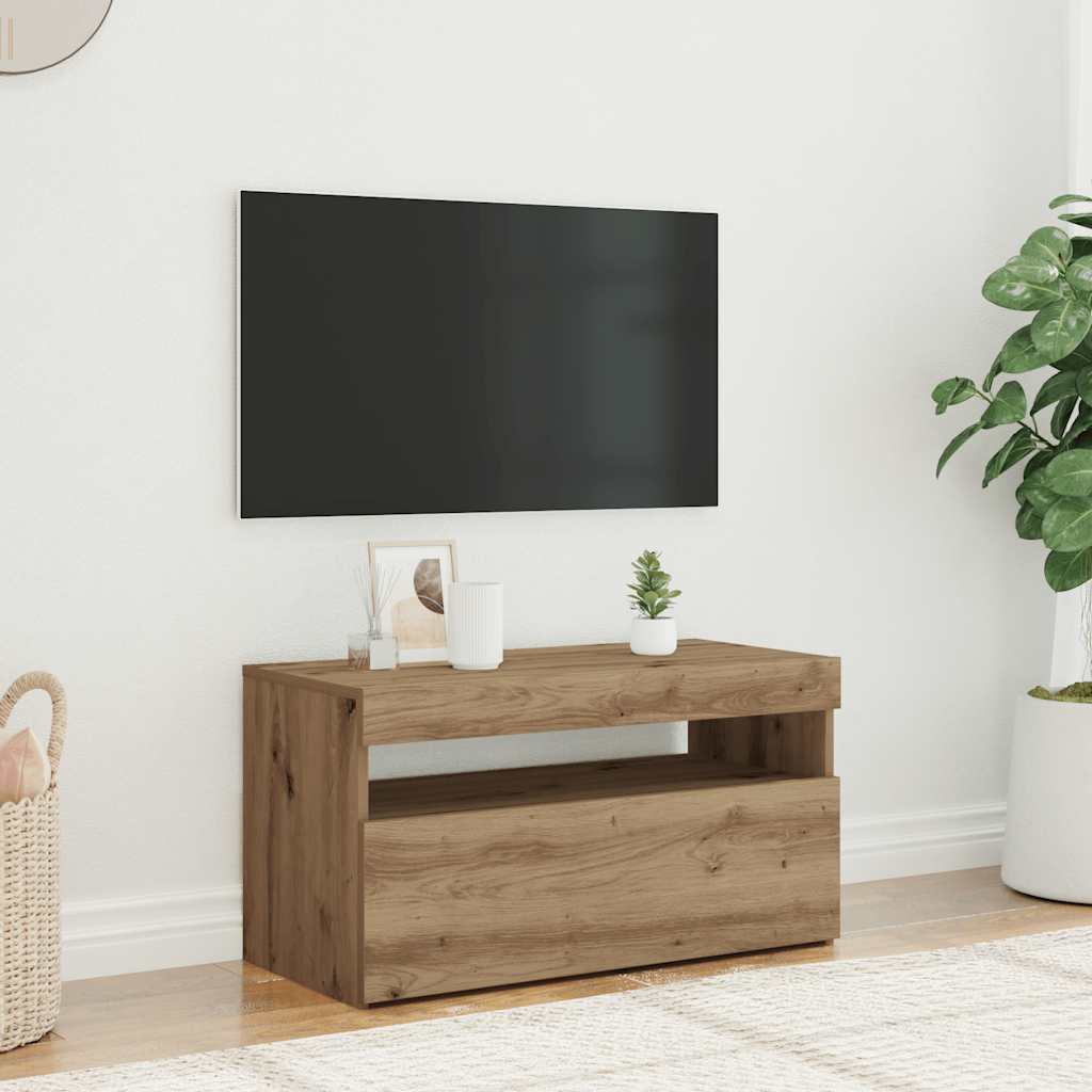 Tv-Kaappi Led-Valoilla Käsityöläinen Tammi 75X35X40 Cm