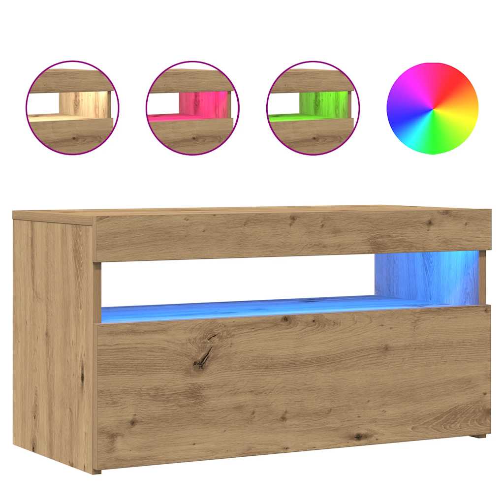 Tv-Kaappi Led-Valoilla Käsityöläinen Tammi 75X35X40 Cm