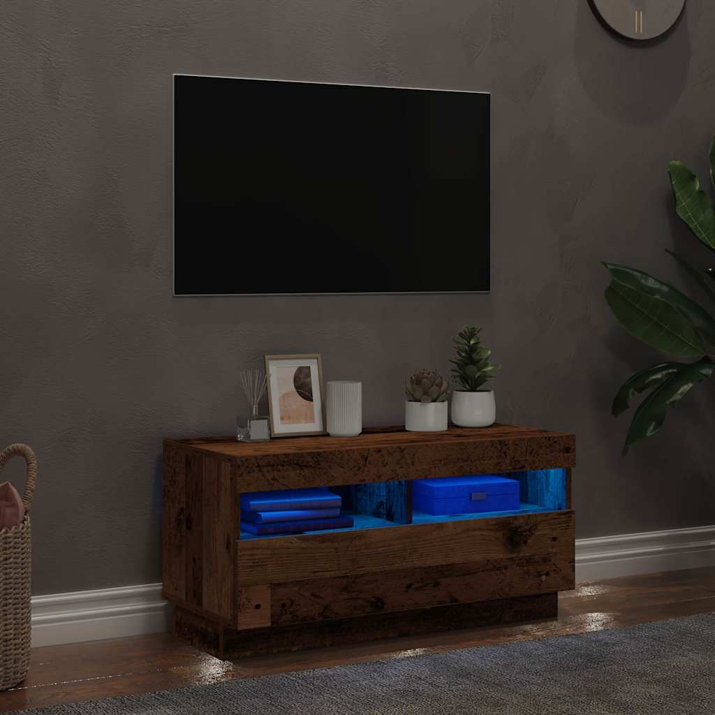 Tv-Kaappi Led-Valoilla Old Wood 80X35X40 Cm Engineered Wood