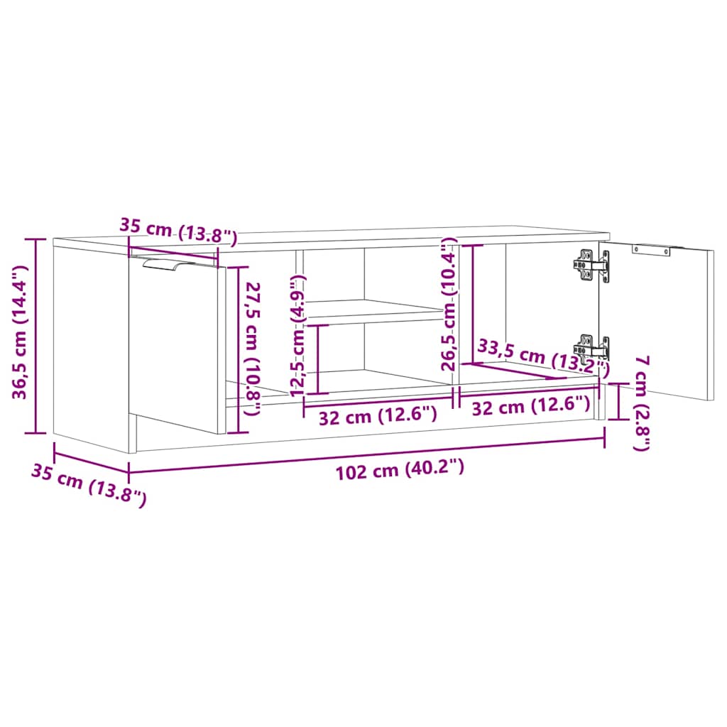 Tv Kaappi Vanhaa Puuta 102X35X36,5 Cm Tekninen Puu