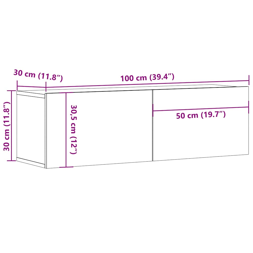 Tv-Kaapit Seinäkiinnitettävä 2 Kpl 100X30X30 Cm