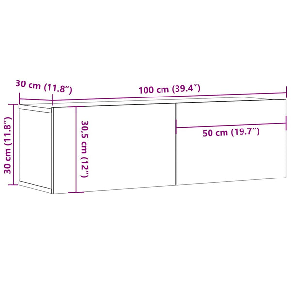 Tv-Kaapit Seinäkiinnitettävä 2 Kpl 100X30X30 Cm